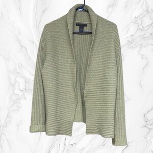 Elena Solano 100% cashmere Olive Open-Front Ribbed Cardigan sweater XL